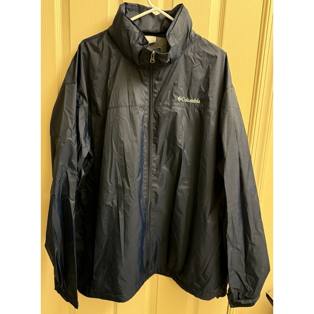 Columbia Full Zip Jacket Mens 2XL Blue‎ Nylon Hooded Lightweight Windbreaker
